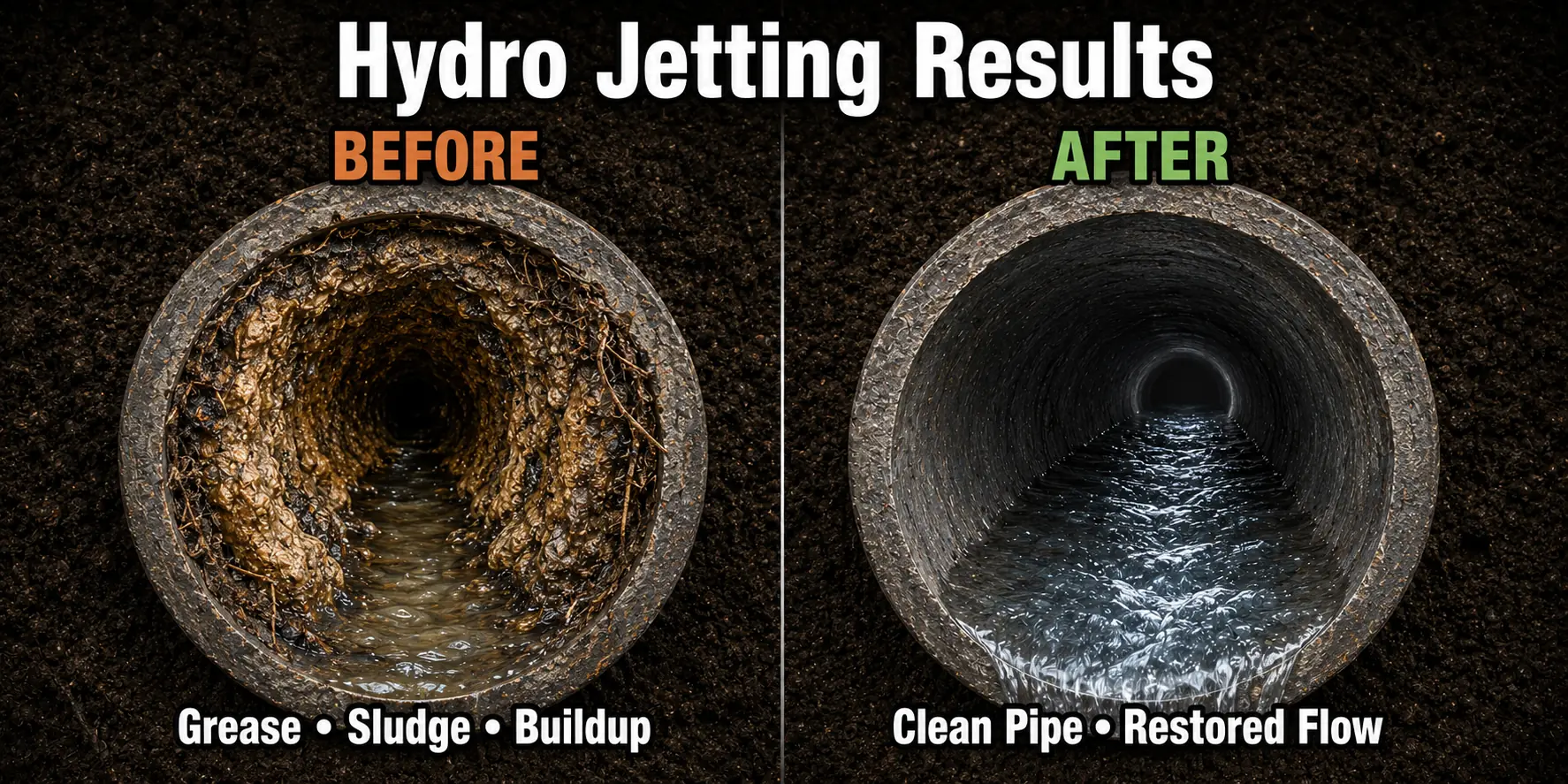 Fairfax County VA Hydrojetting Drain before after AI